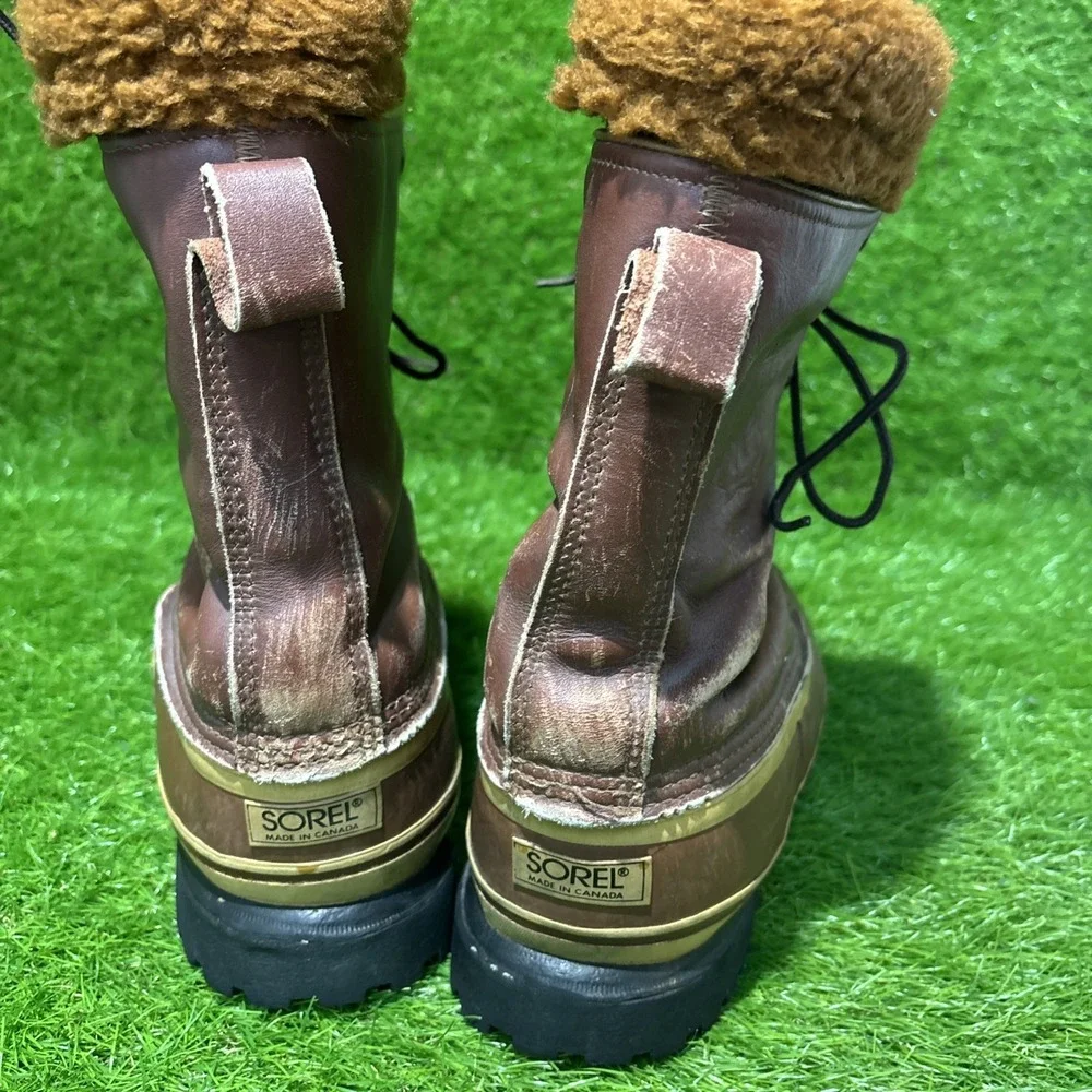 Vintage Sorel Dominator Winter Boots Men's 9 Brown Leather Made in Canada Size 9